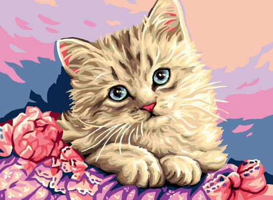Royal Paris "Kitten with Flowers" Tapestry Canvas