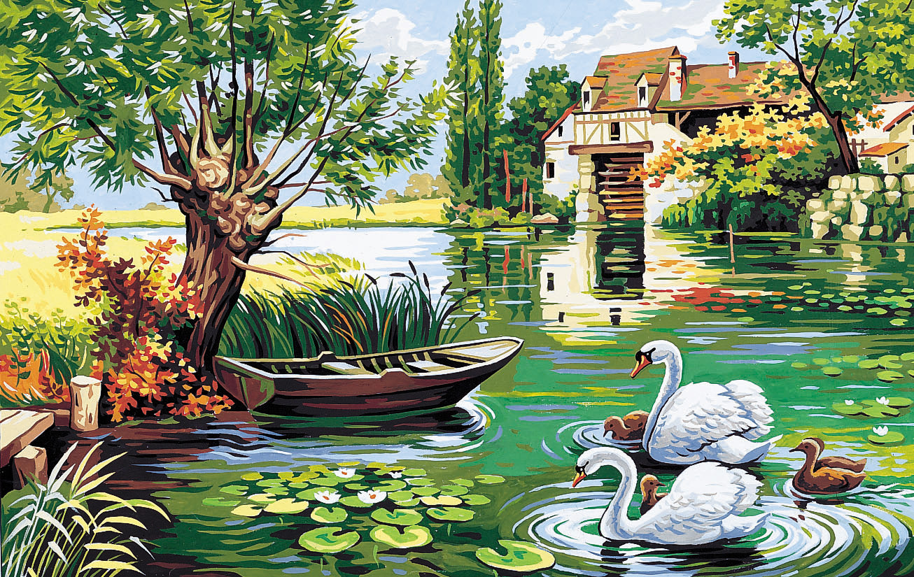 Royal Paris "The Mill with Swans" Advanced Tapestry Canvas