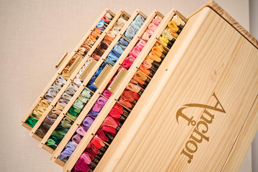 <tc>Große Anchor Holzkommode
mit 489 Garnsträngen</tc>