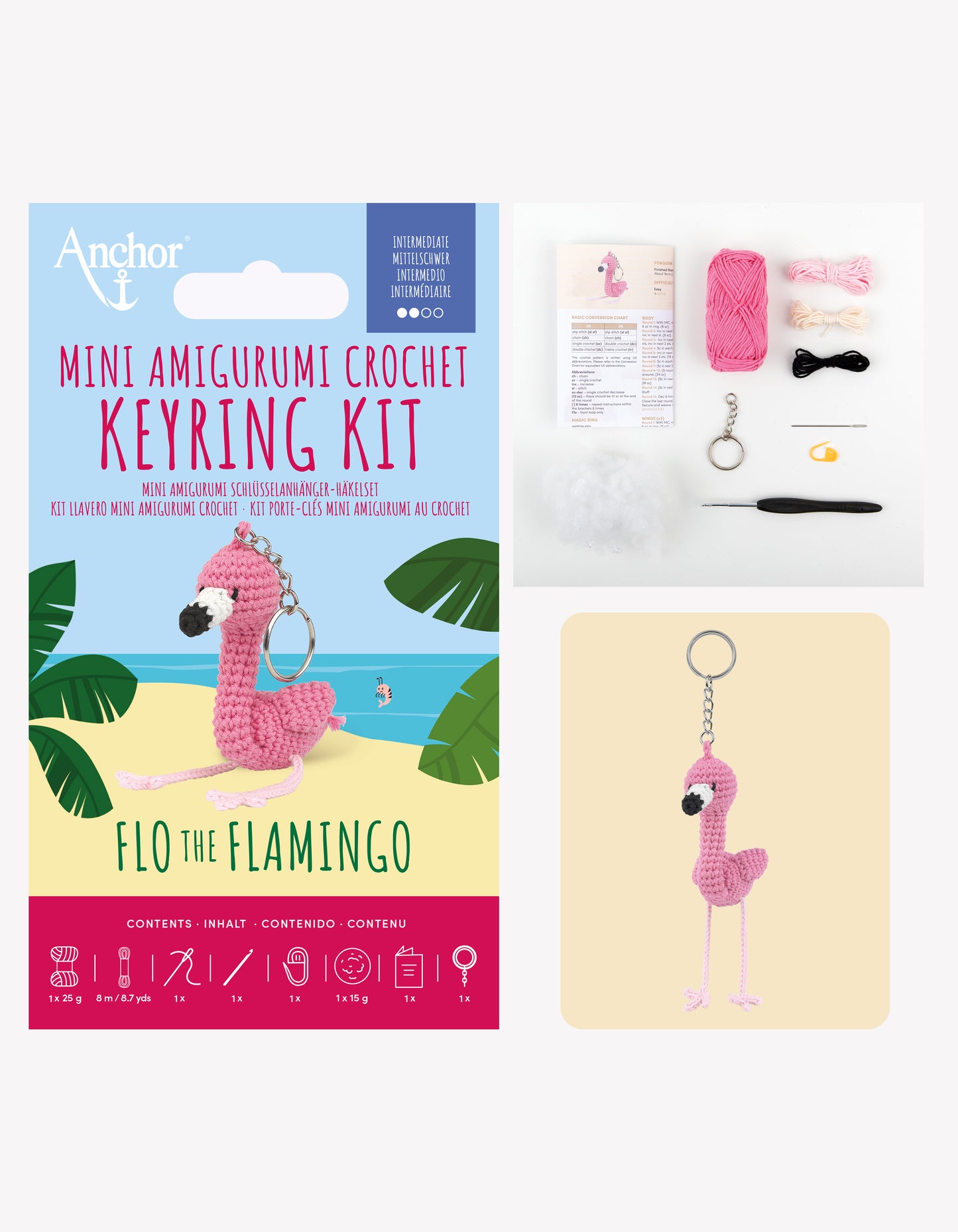 Flo the Flamingo Mini Amigurumi Keyring Kit