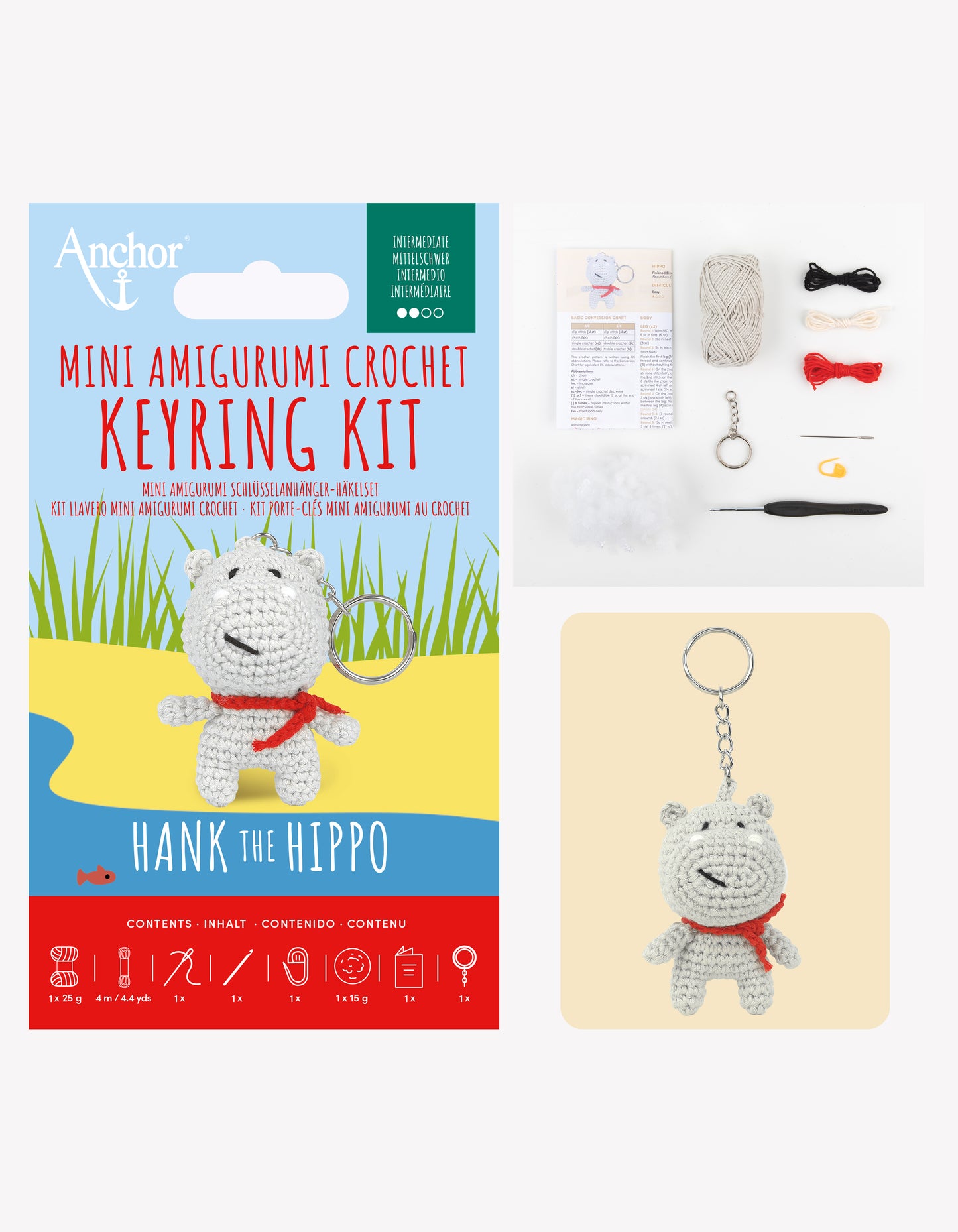 Hank the Hippo Mini Amigurumi Keyring Kit
