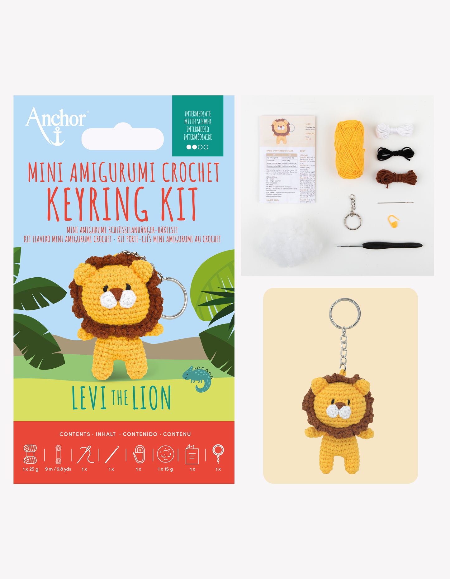 Levi the Lion Mini Amigurumi Keyring Kit